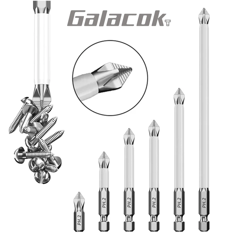 Set di viti per cacciavite elettrico domestico a testa croce magnetica antiscivolo da 6 pezzi - Punte da trapano a mano ad alta durezza per cacciaviti elettrici