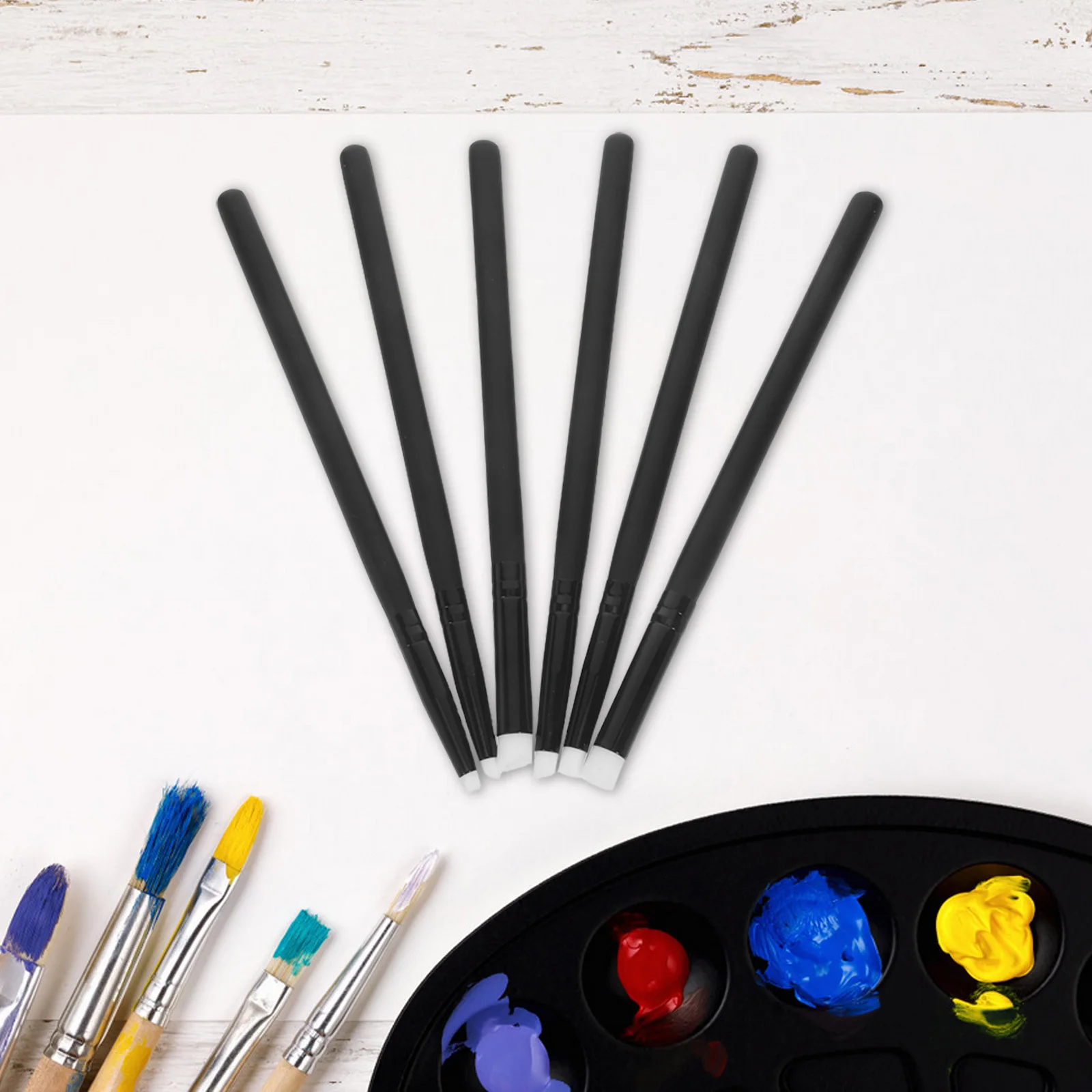

6 Pcs Mini Painting Brush Set Flat Ink Blending Miniature Supplies Reconcile Brushes for Paddle