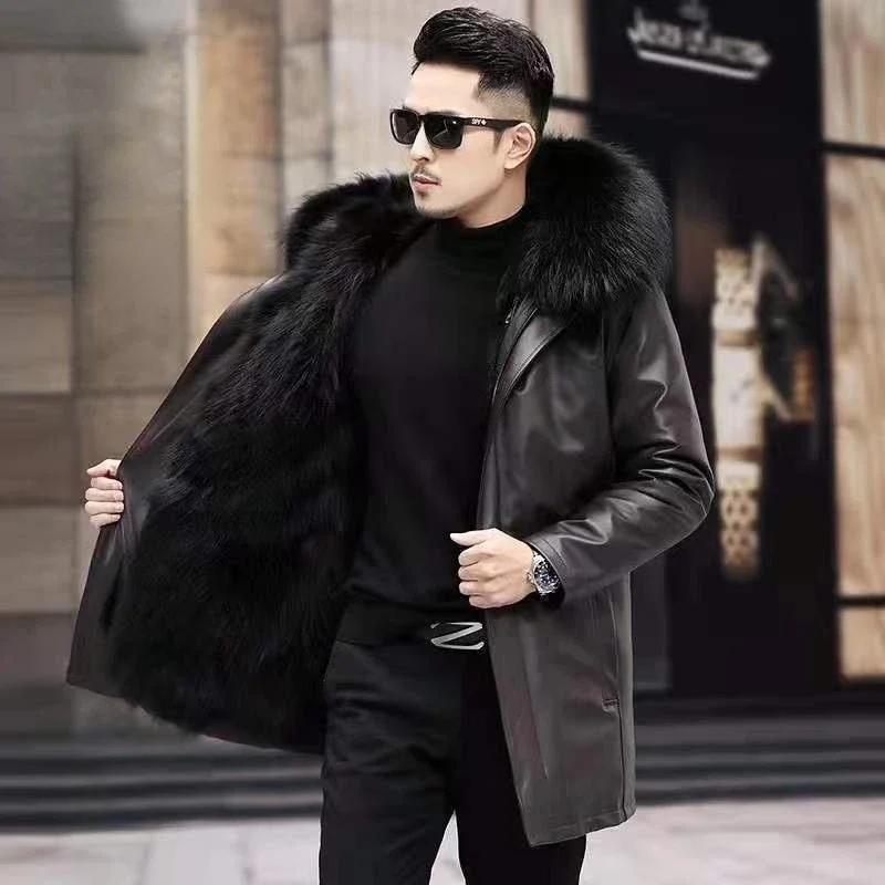 

Thick Warm Coat Men's Faux Leather Jacket Pike Extra Thick Thermal Fur Coat High-end Winter New Tops