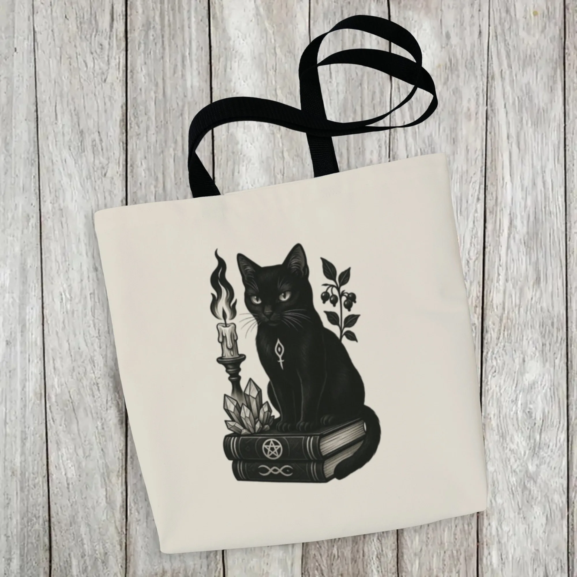 حقيبة كتف قماشية ذات قطة سوداء متعددة الاستخدامات، حقيبة كتف عملية للنساء مناسبة للتسوق والتسوق اليومي والمناسبات القوطية