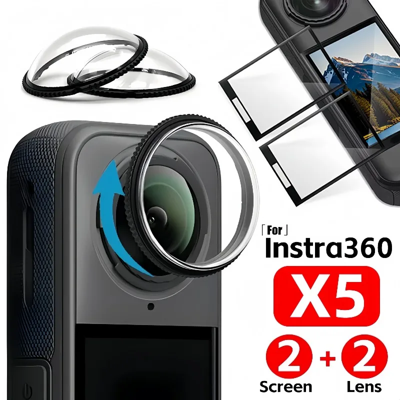 

Объектив 4 в 1 + защитная пленка для экрана для Insta360 X5, вращающаяся HD защитная пленка для камеры с защитой от царапин, комплект защиты экрана, аксессуары