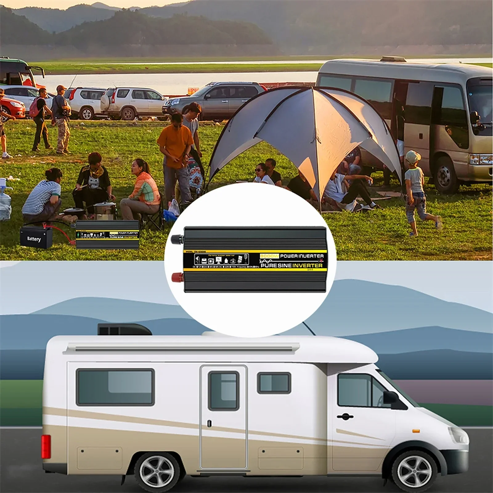 Imagem -06 - Inversor de Energia Solar com Display Lcd 12v 24v a 110v 220v Transformador de Tensão de Onda Senoidal Pura Conversor de Carga de Carro 8000 10000w