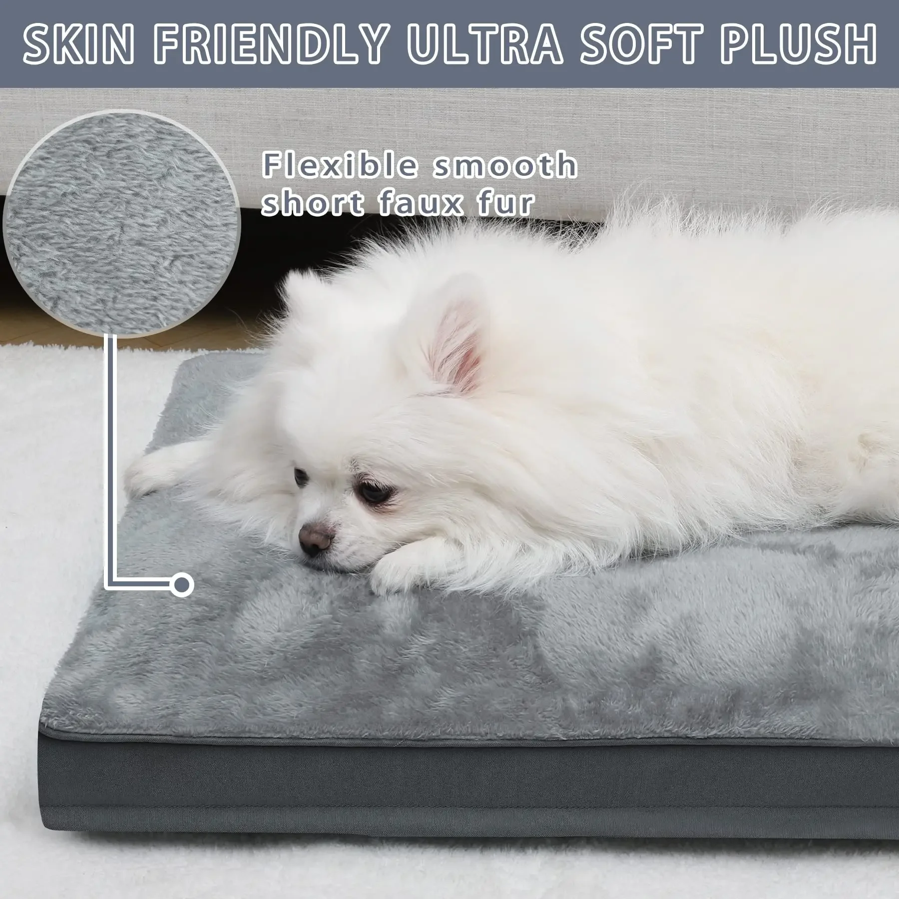 Dog Crate Bed Waterproof Deluxe Plush Dog Beds with Removable Washable Cover Anti-Slip Bottom Pet Sleeping Mattress