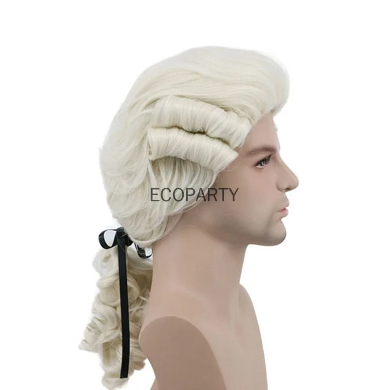 Lawyer Judge Baroque Cosplay Curly Wig Grey White Black Men Costume Wigs Deluxe Historical Long Synthetic Wig For Halloween 2022