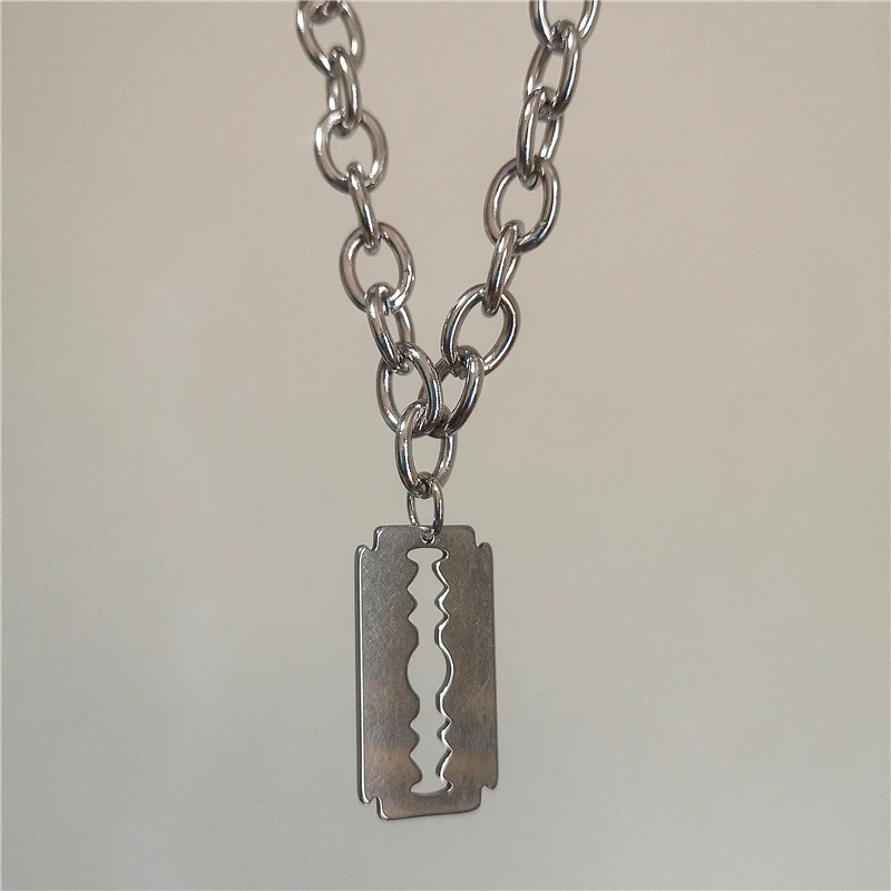 Punk Rock Razor Blade Knife Shaver Shape Pendant Chain Necklace For Women Men Grunge Hip Hop Neck Jewelry Accessories Gift