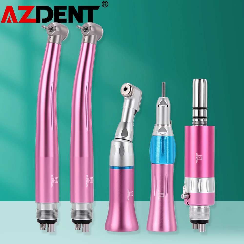 Azdent Dental High and Low Speed Handpiece Kit 1:1 Ratio Push Button High Speed Handpiece E-type Air Motor Dentistry Equipment