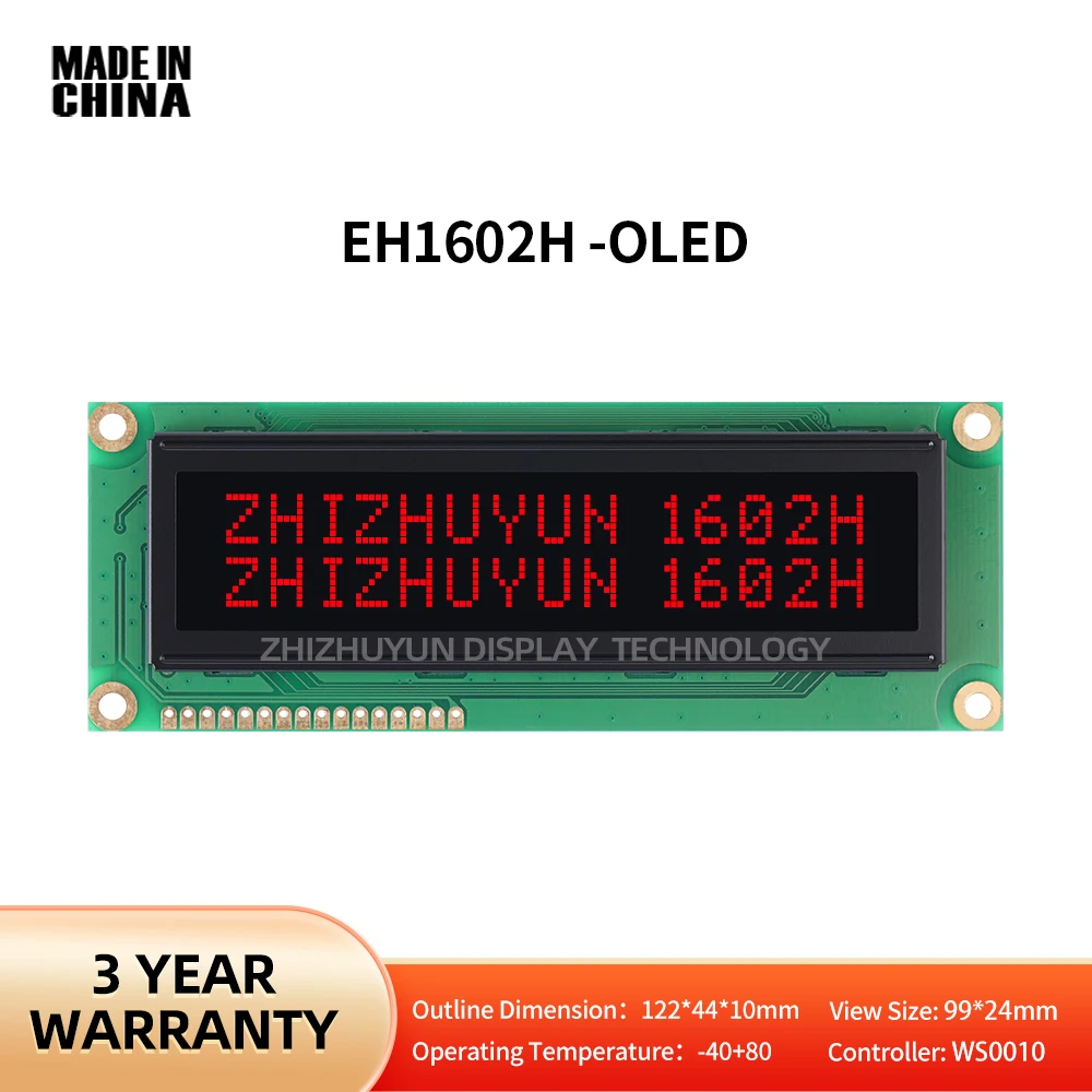 

OLED Display Screen Black Film Red Letter 16*2 Character LCD Module Display Built In WS0010 Working Temperature -40+80 EH1602H