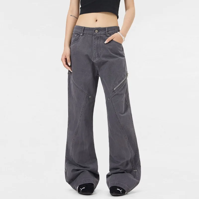 OR FL Retro Wash and Age Micro 100 Cotton Women Cargo Trousers American Style Vintage High Street Trend Slightly Flared Pants