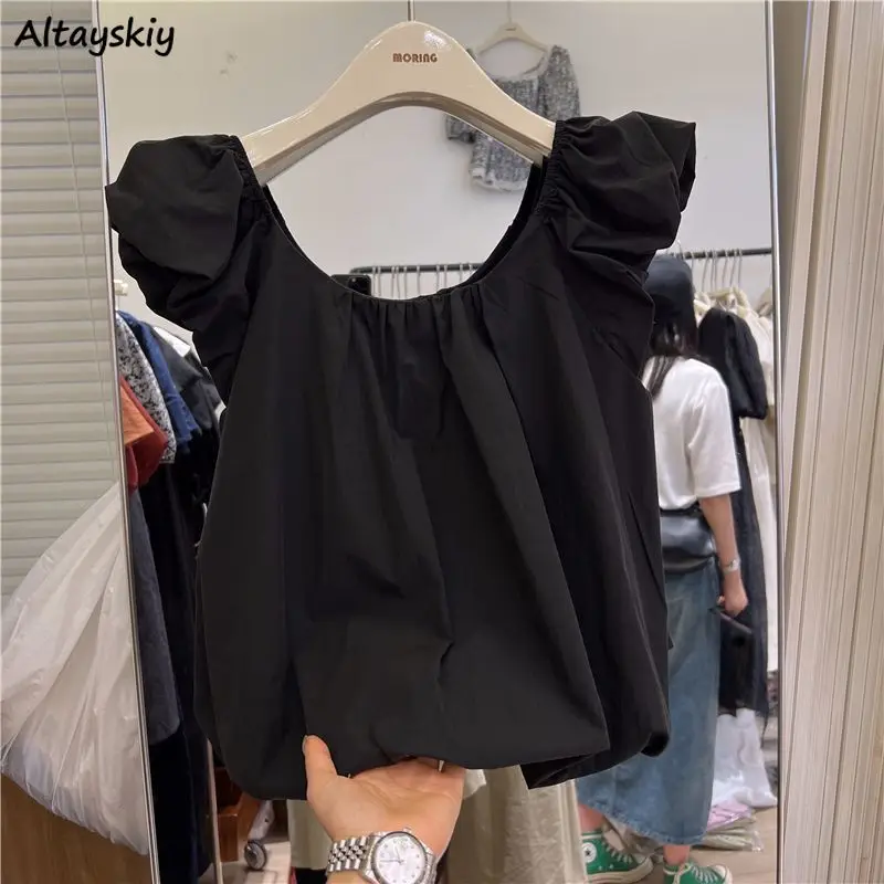 Blouses Women Age-reducing Kawaii Shirring Summer Female Gentle Popular Casual Puff Sleeve Korean Style Loose Harajuku New Tops