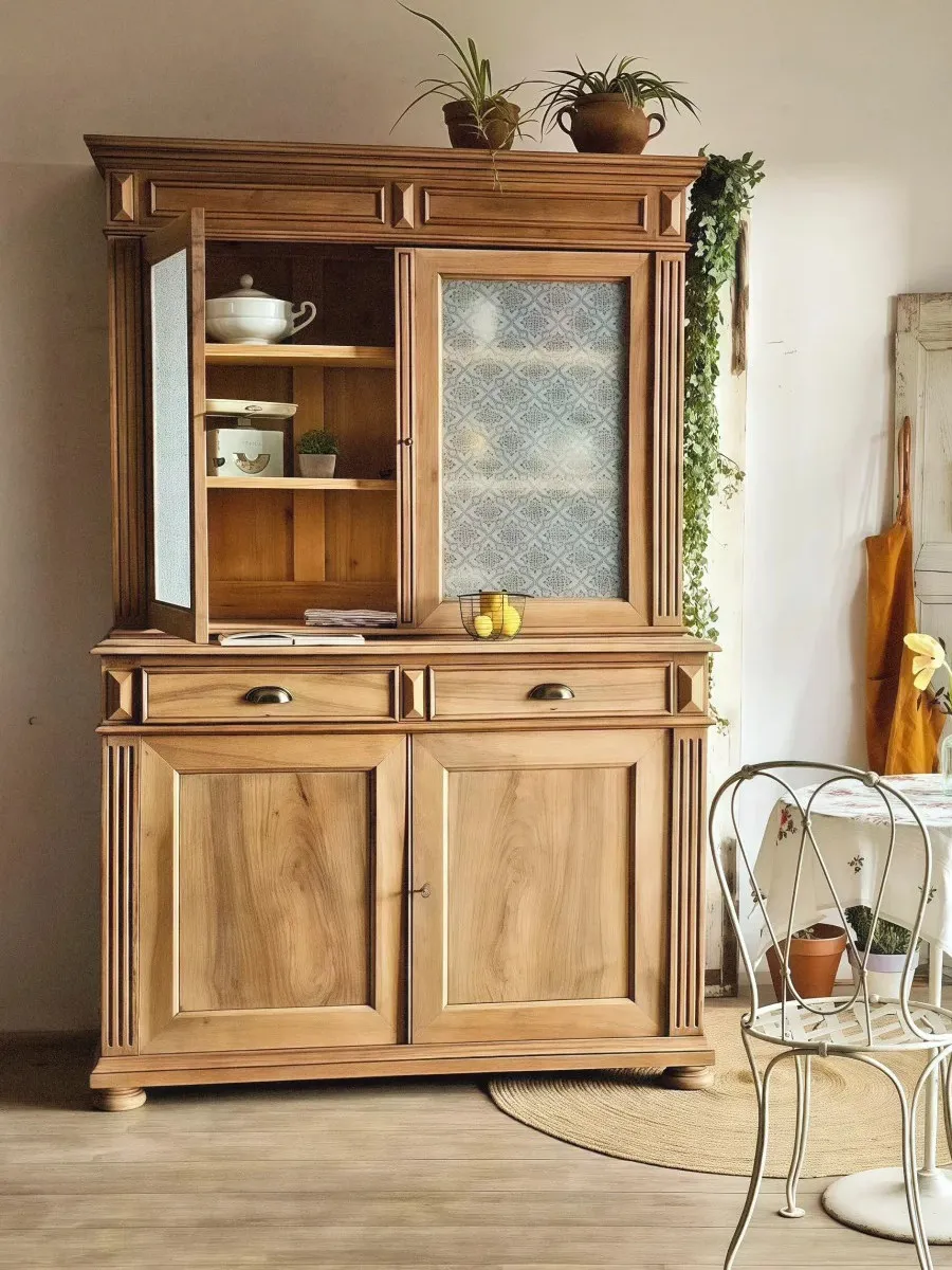 ^American-style Vintage Solid Oak Wine Cabinet Storage Two Doors Natural Wood-toned French Country Mid-century Modern Dining Roo