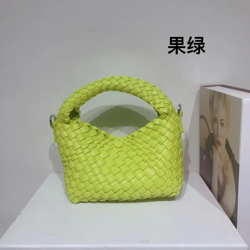 Women\'s soft PU leather mini woven bucket bag handbag shoulder messenger bag Solid Pink Black Khaki
