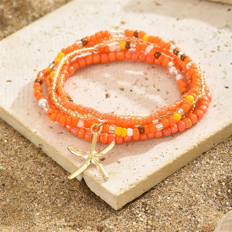 Böhmen Multilayer Reis Perle Fußkettchen Set für Frauen Mode Seestern Anhänger Fußkettchen Sommer Sandstrand Knöchel Kette Auf Bein Schmuck – Detail 12