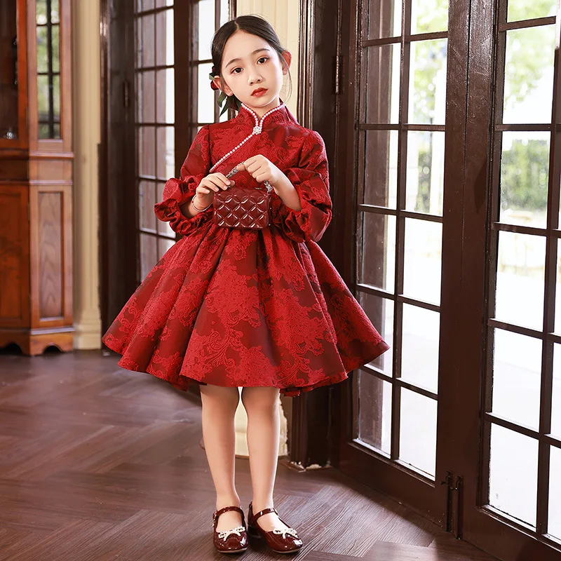 Chinese Style Girls New Year Princess Ball Gown Children Elegant Evening Birthday Party Performance Dress y1135