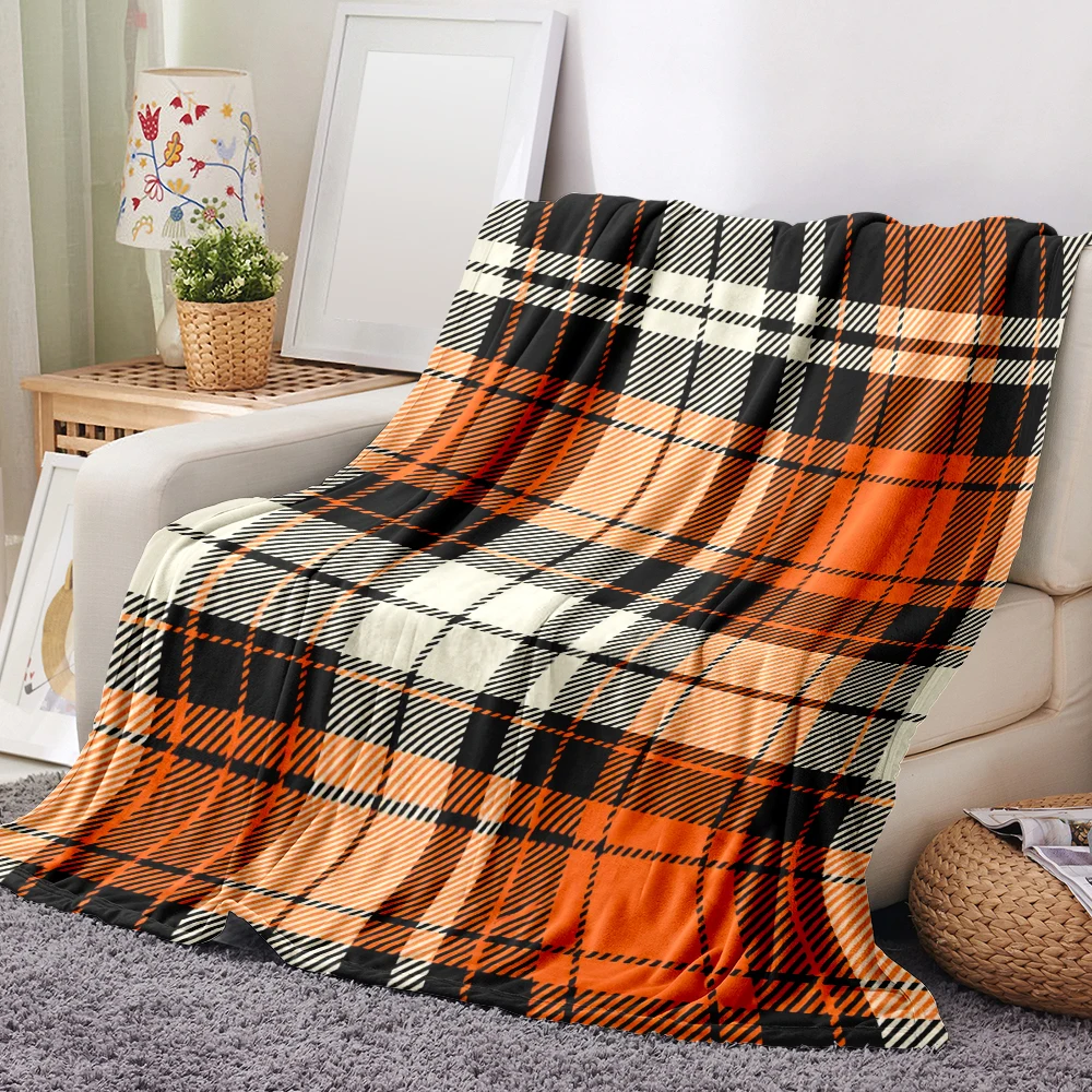 1PC Orange and Black Checkered Print Blanket—Made from soft, comfortable fabric, it’s perfect for sofas, beds, or armchairs. A s