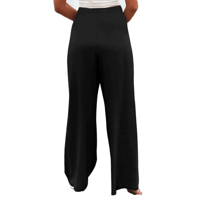 

2025 повседневные модные широкие брюки женские с эластичной резинкой на талии удобные утягивающие черные повседневные офисные вечерние брюки