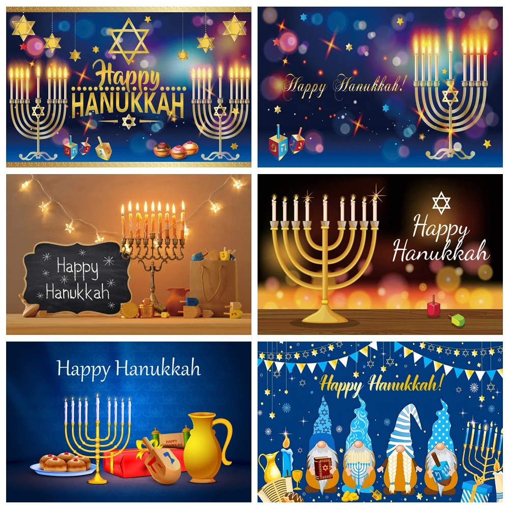 Judaism Happy Hanukkah Backdrop Jewish Jesus Passover Candlestick Party Candles Bread Decor Photography Background Photo Studio