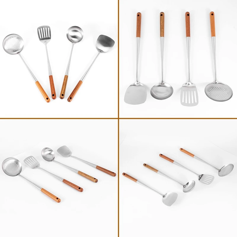 Long Handle Stainless Steel Wok Spatula Kitchen Slotted Turner Rice Spoon Ladle Cooking Tools Utensil Set