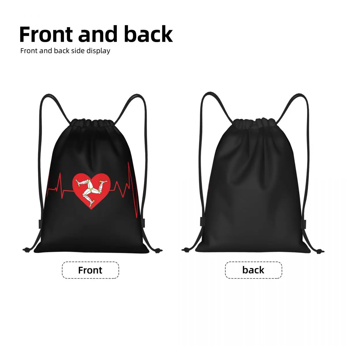 Isle Of Man Heartbeat Drawstring Backpack Sports Gym Bag for Women Men Shopping Sackpack