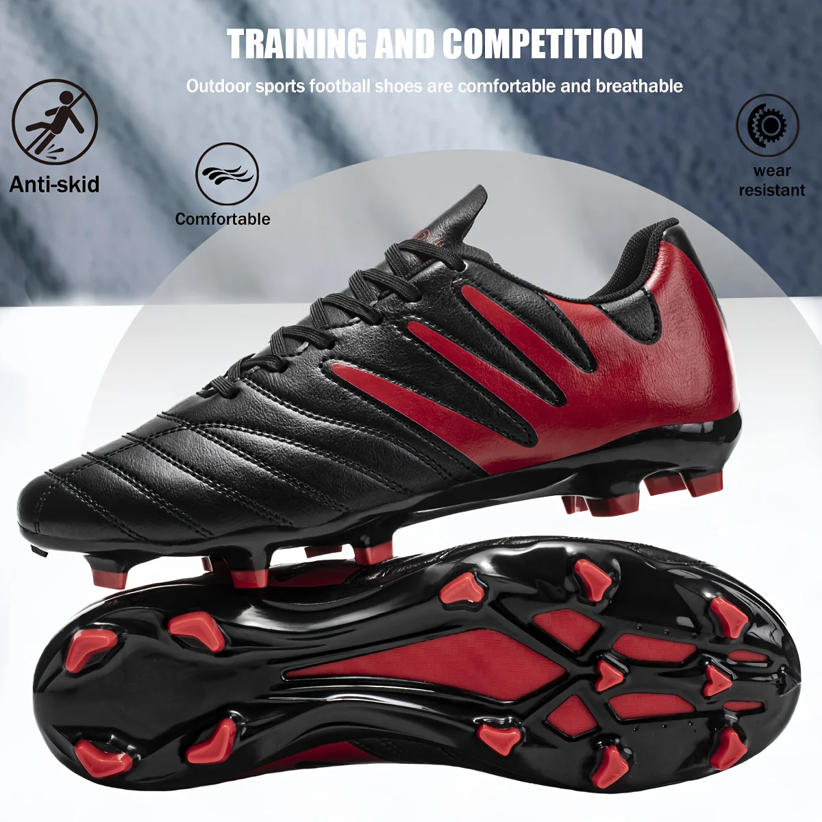 Adult Men AG FG Soccer Boots Lightweight PU High Grip Rubber Studs For Outdoor Pitch Competitive Football Game Drills
