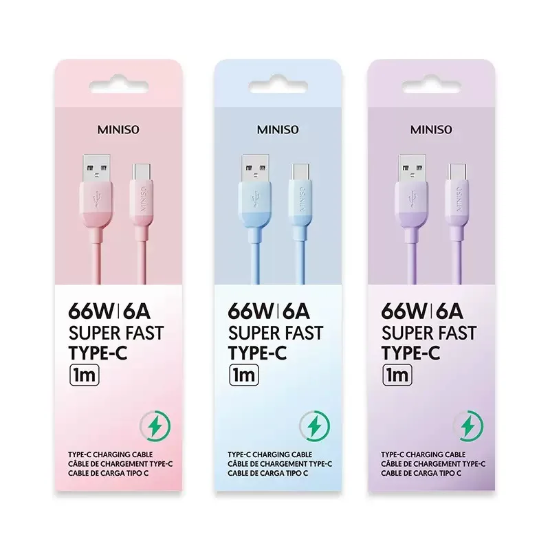 كابل شحن سريع 66 وات 6 أمبير USB إلى Type-C سلك شاحن ناعم من السيليكون لهاتف Samsung Xiaomi Huawei Oppo Redmi - MINISO Premium Pack P