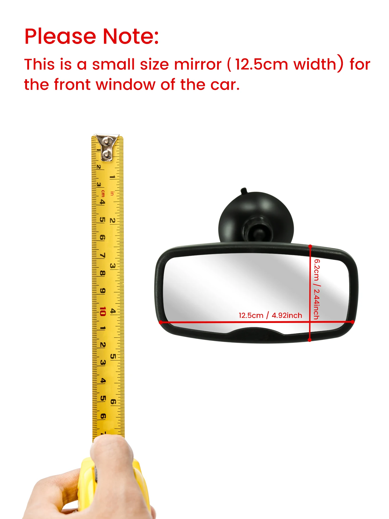 Small Size 2-in-1 Black Adjustable Car Seat Mirror 360° Rotatable Shatterproof Suction Cups Easy Install