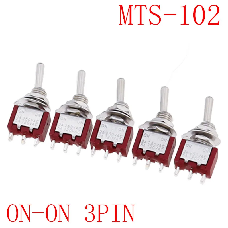 5Pcs Miniature Toggle Switch Single Pole Double Throw ON-OFF-ON /ON-ON 120VAC 6A 1/4 Inch Mounting MTS-102 103 202 203