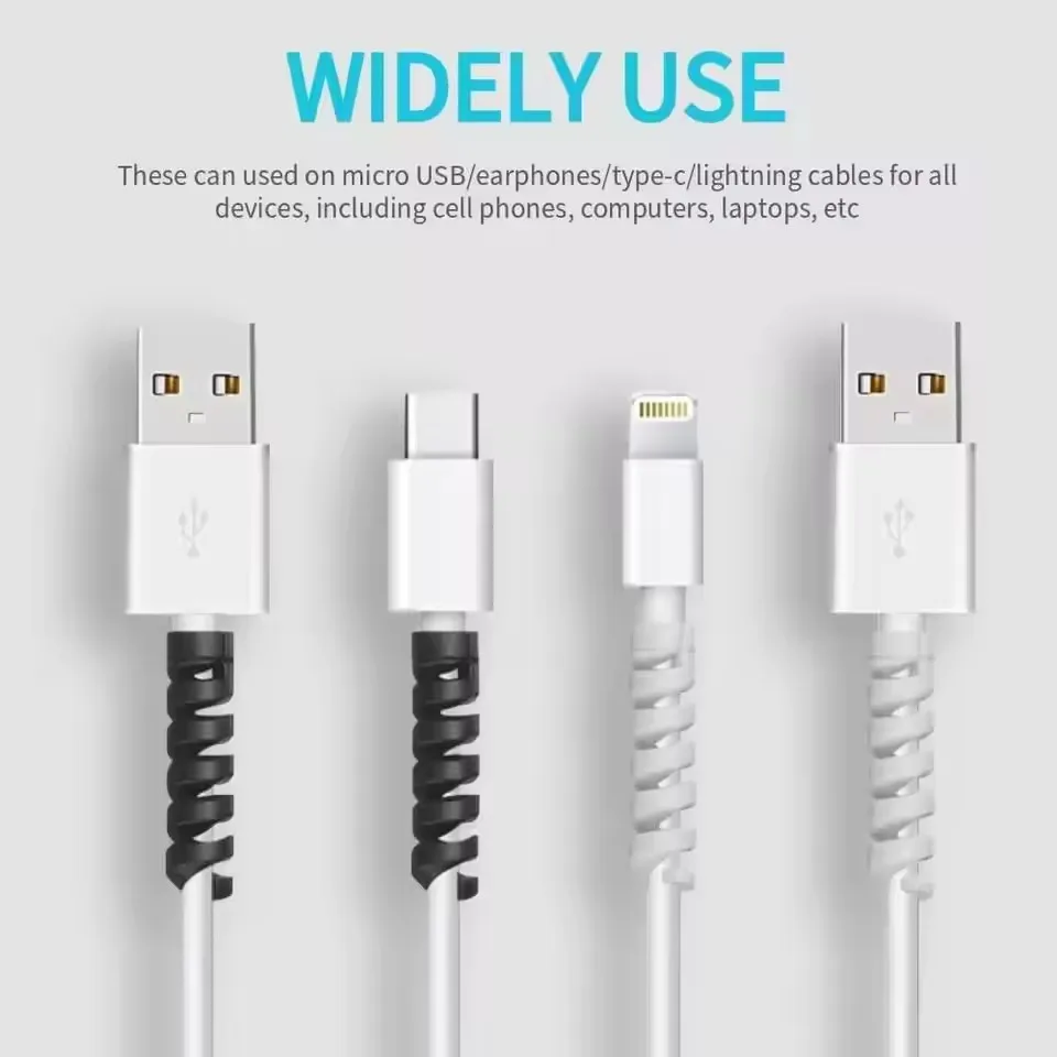 USB Cable Protector Charging Cable Spiral Silicone Protective Sleeve Wire End Cord Cover Savers for Phone Watch Charger Cable