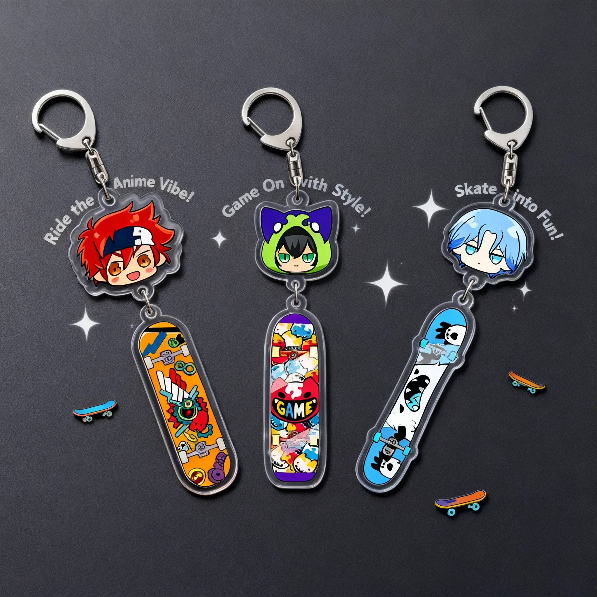 

Anime Acrylic Keychain Pendant Cartoon Gift Wholesale Double Sided Transparent Figure Accessories Unlimited Skateboard