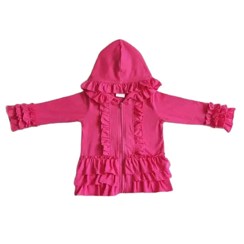 GT0020 Fashionable And Good-Looking  Girls Clothes Long Sleeve Top Rose Red Hood Zipper Print With  Children Clothes