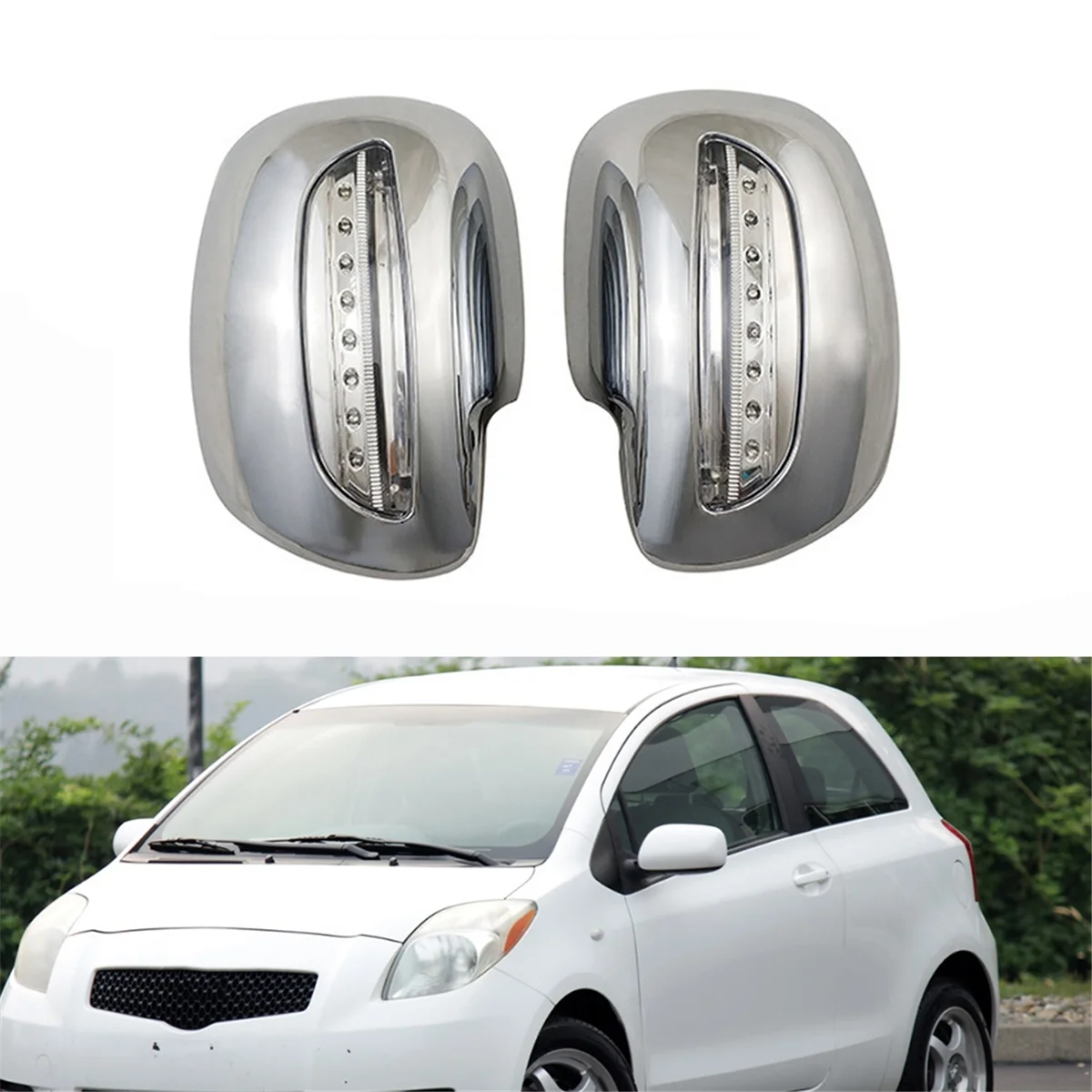 Car Reversing Mirror Shell with LED Turn Signal Lights Rearview Mirror Cover for Toyota Corolla Yaris 2008-2011