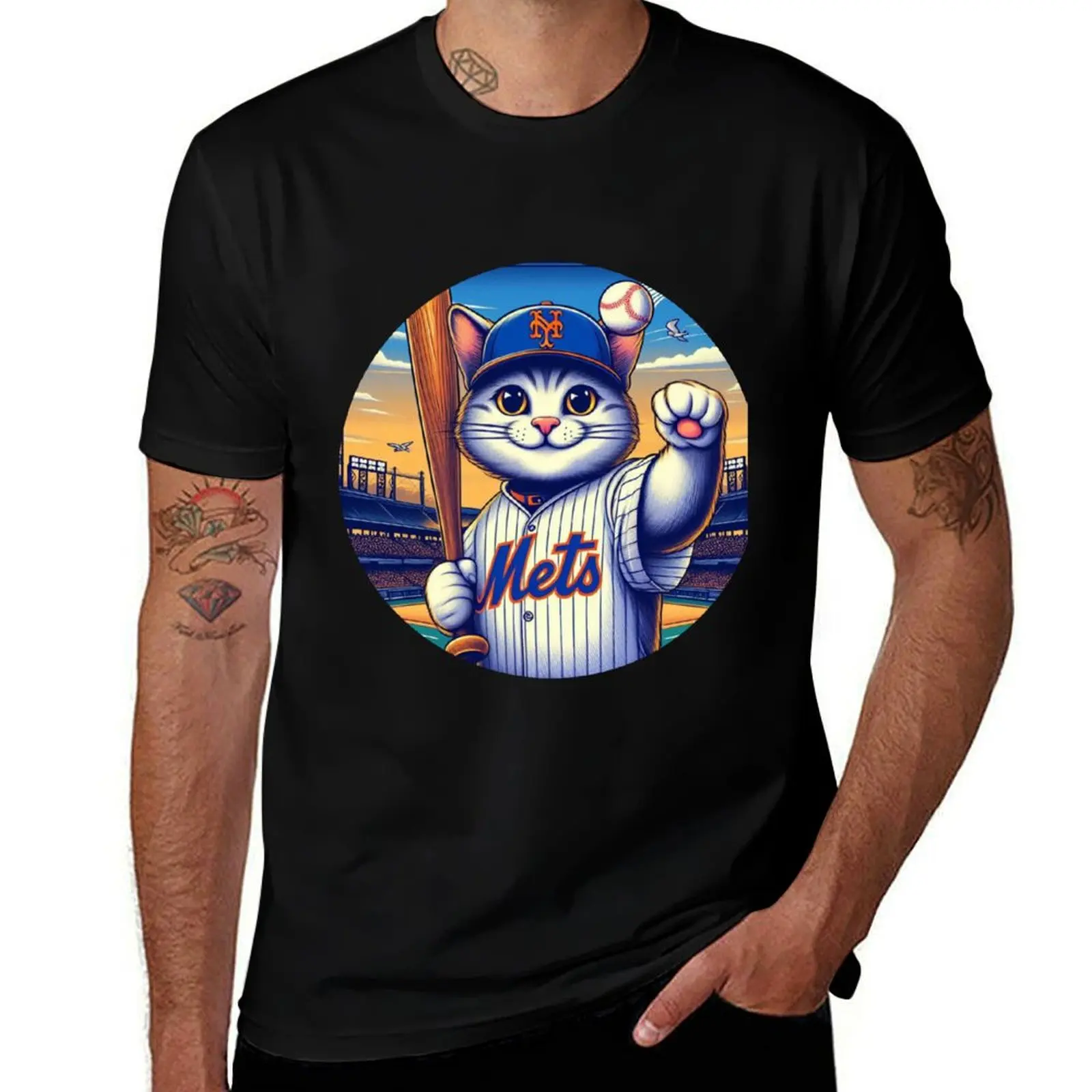 NY Mets Cat T-Shirt summer tops oversizeds basketball graphic tees men t shirts