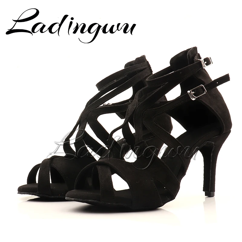 Ladingwu-Bottes de rinçage en daim pour femmes et filles, chaussures de danse latine, salsa professionnelle, chaussures de danse sance, gris, noir,