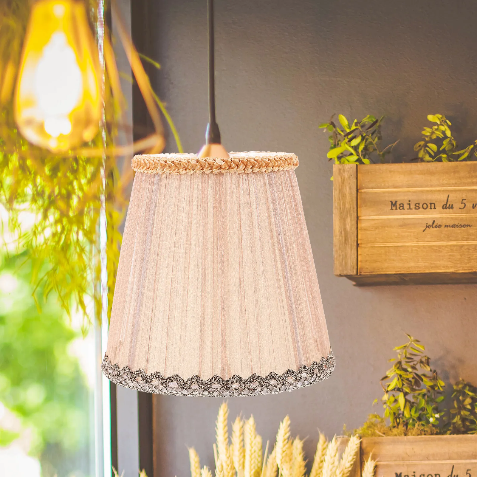 

Cloth Lampshade for Wall Ceiling Chandelier Small Drum Light Cover Vintage Style Fabric Shade Replacement Decorative Lamp