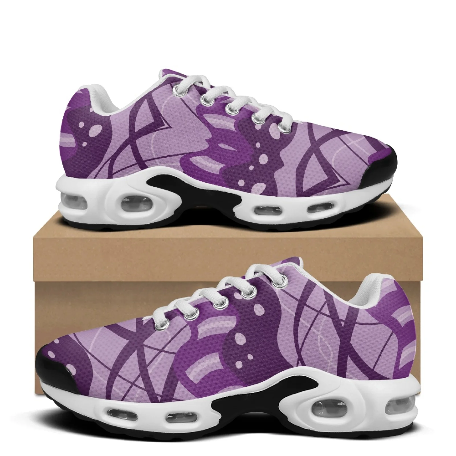 

XIXIRIMIDO Air-Cushioned Sneakers Women's Running Shoes Men's Commuter Shoes Lightweight Breathable Comfortable Purple Graffiti