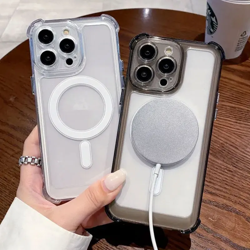 Luxury Wireless Charge Magsafe Transparent Case For iPhone 15 16 14 13 17 12 Pro Max Plus Magnetic Shockproof Soft Bumper Cover - náhled 3