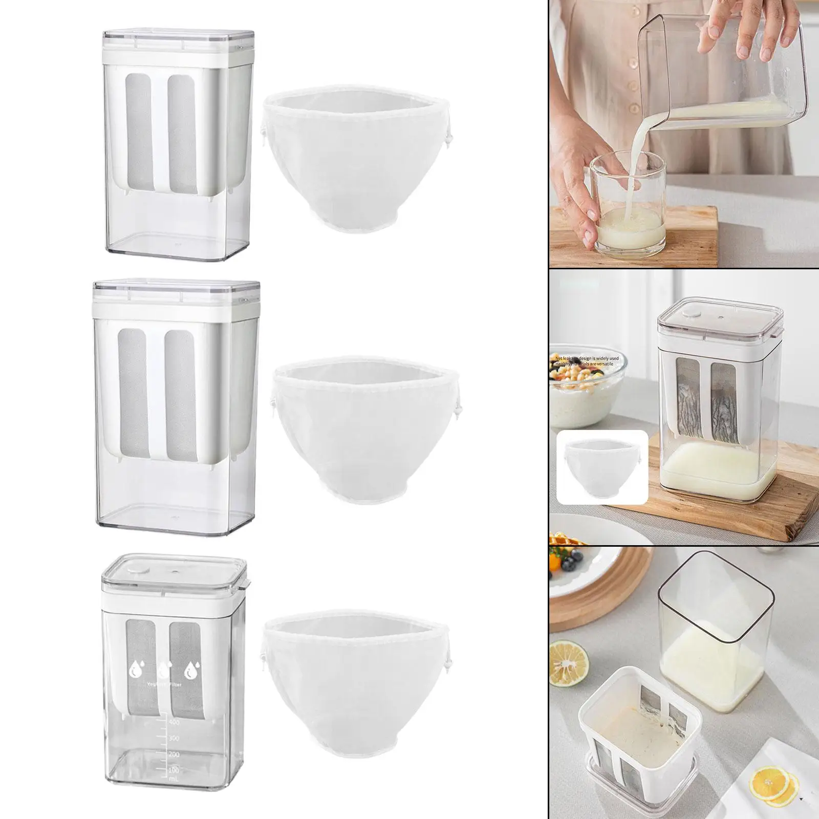 

Yogurt Maker Strainer with Lid Reusable Basket Container Multipurpose Jar with Fine Mesh for Tabletop Homemade Coffee Dips Home