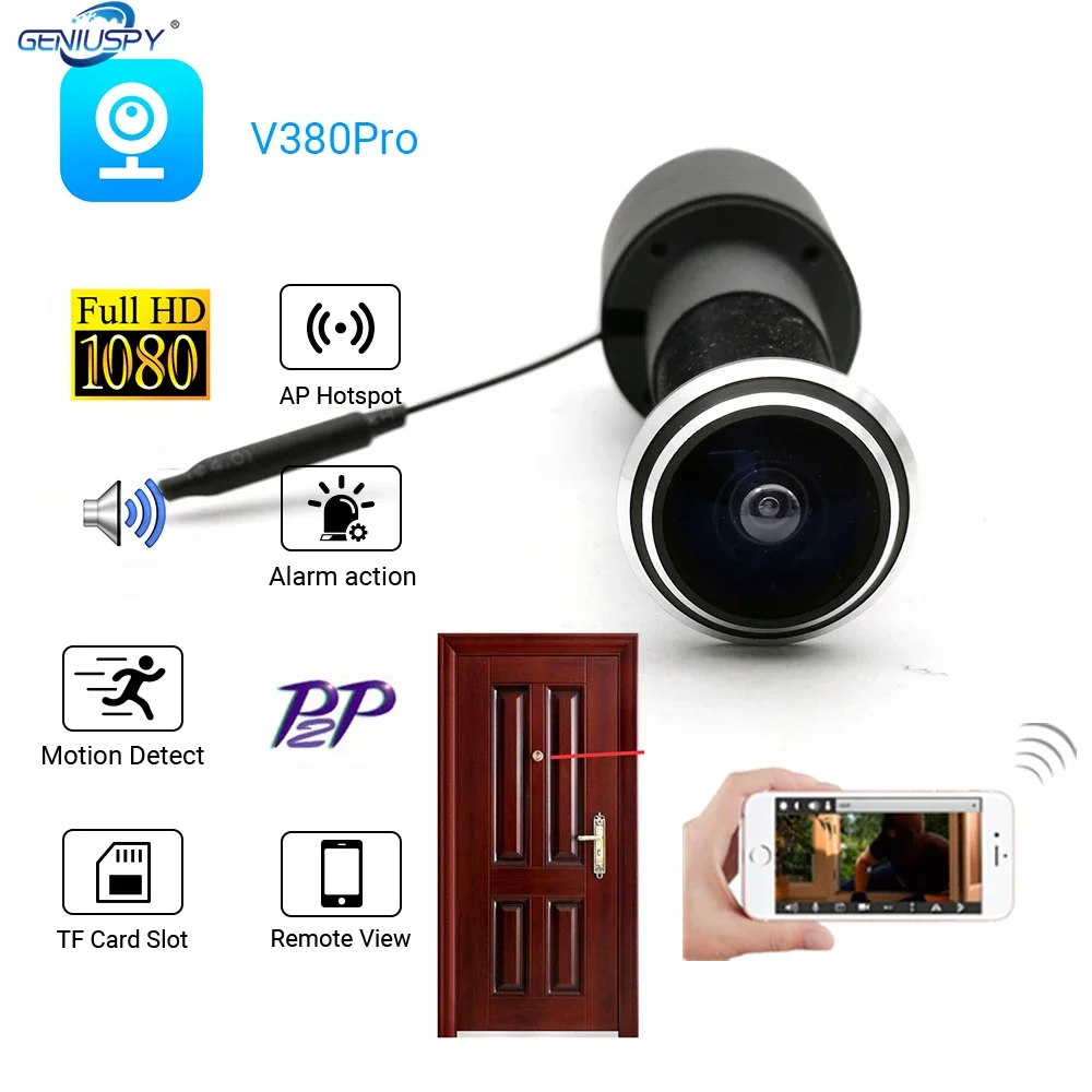 

V380Pro 180 Degrees Surveillance Network Video 2 Way Audio P2P SD Card Slot 1080P Home Security Door Eye Peephole Wifi IP Camera