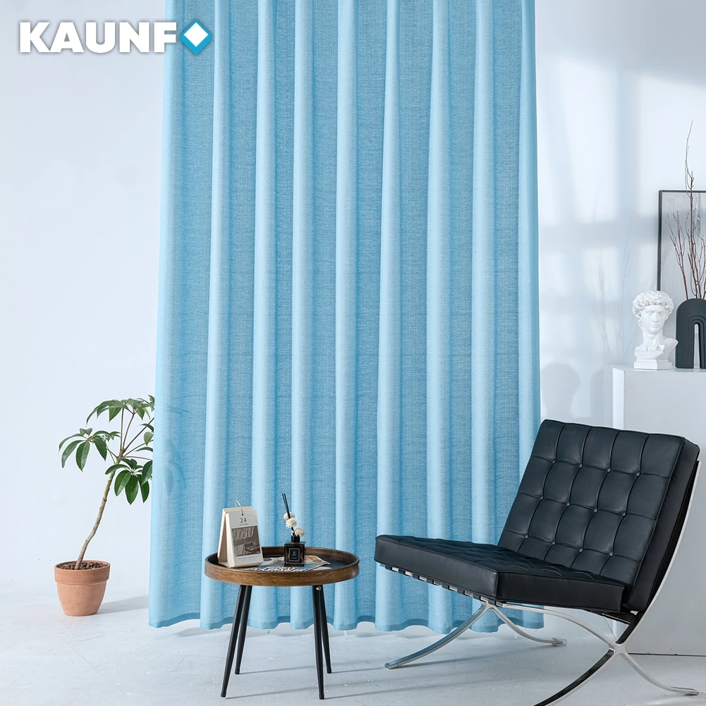 Nordic Thick Linen Curtains For Living Room Bedroom Thermal Insulation Blue Pink Solid Tulle Drapes Balcony Customization