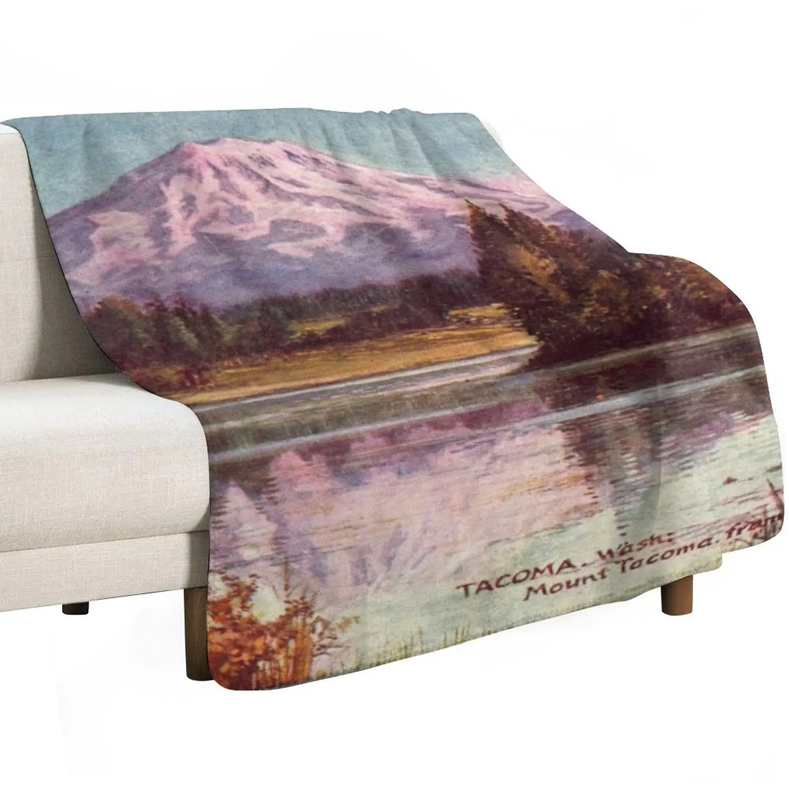 Mount Tacoma from Shanaway Lake - Washington Throw Blanket Modern Design Soft Blanket for Home Decor