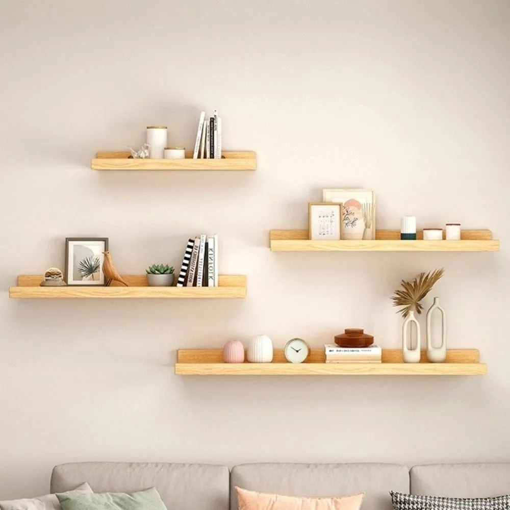 

Space Saving Wooden Floating Shelf Decorative Rustic Display Stand Minimalist Style Wall Mounted Storage Rack Kitchen