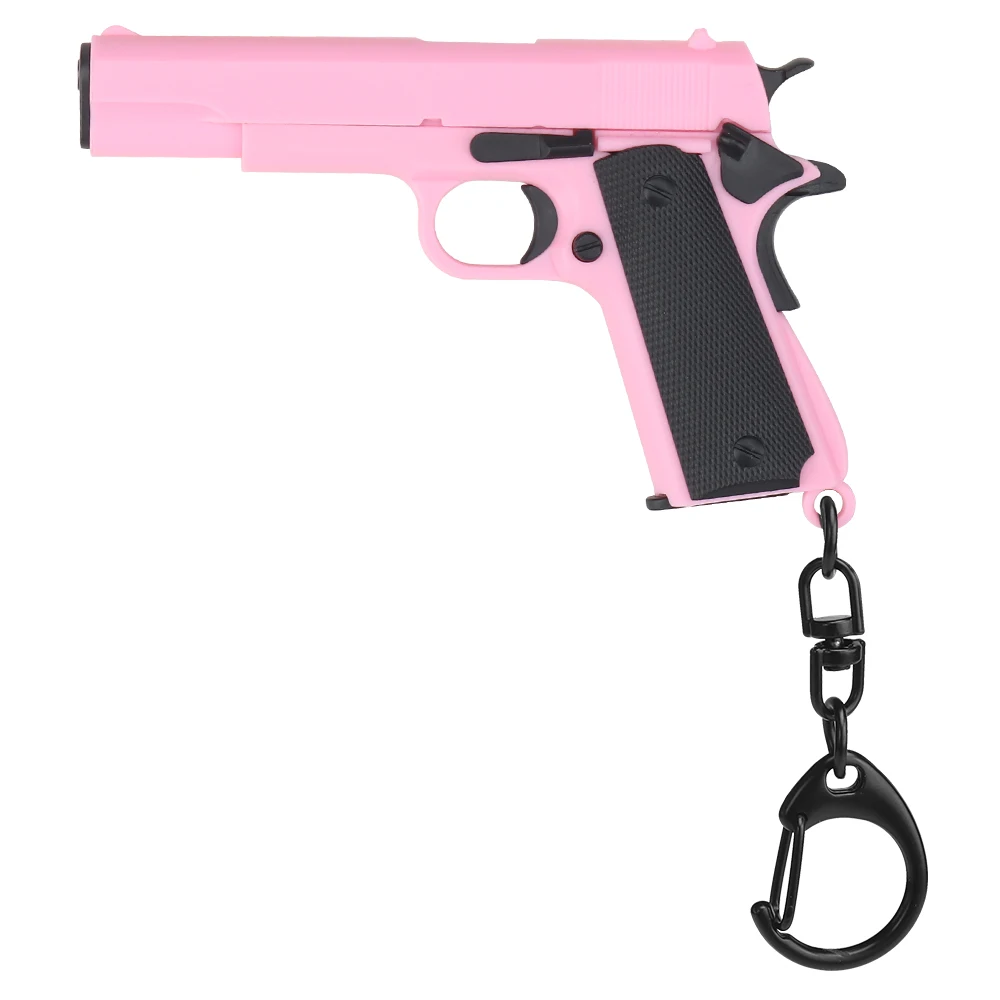 1911-Pink Mini Gun Keychain 1:4 Miniature Gun Shape Pistol Keyring Pendant Ornament Gift for Army Fan Model Collection