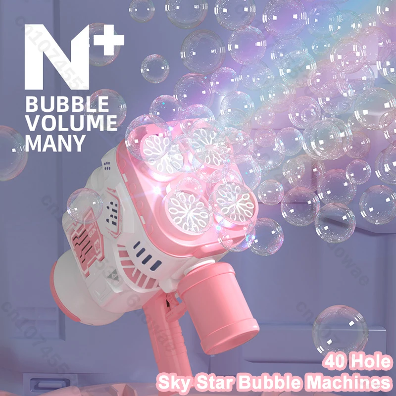Volautomatisch 40-gaats Sky Star Bubble Gun Bubble Toy Kleurrijk blaaslicht Bubble Machine Outdoor Party Kerstcadeau