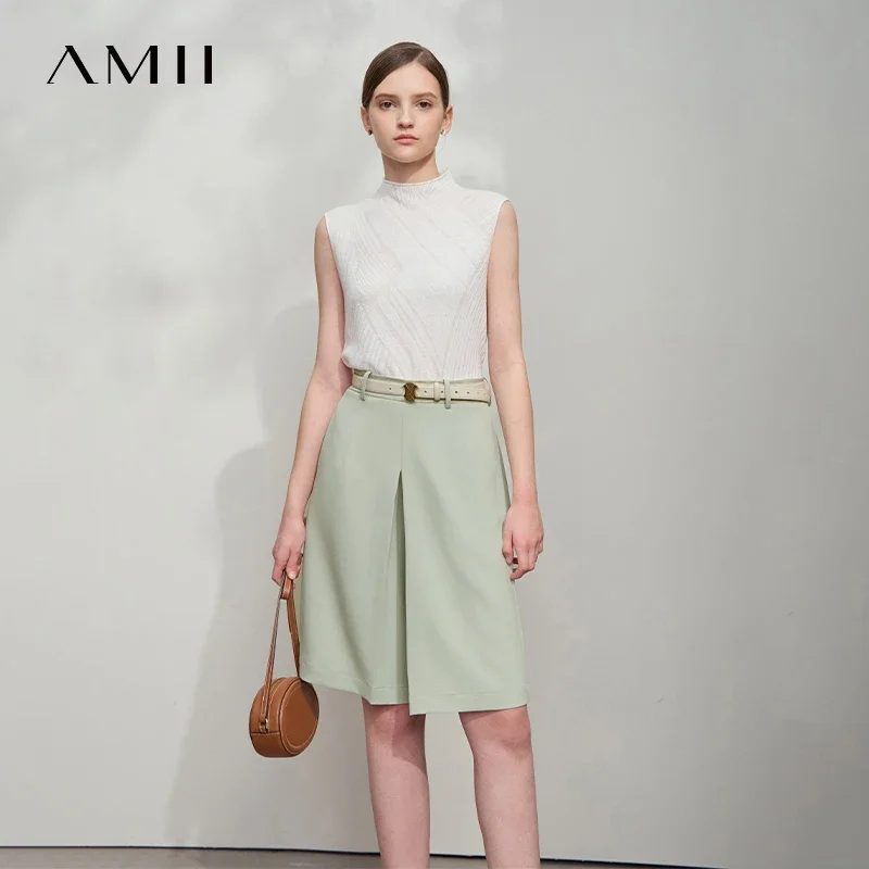 Amii Minimalistเสื้อผ้าผู้หญิงกางเกงขาสั้นกางเกงขากว้าง 2025 ฤดูใบไม้ผลิใหม่ต่อต้านริ้วรอยSolidเดินทางตรงกางเกงขาสั้นผู้หญิง 12541052