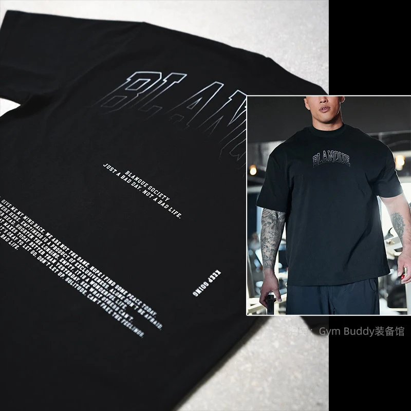 تي شيرت رجالي عتيق للياقة البدنية في صالة الألعاب الرياضية تي شيرت فضفاض كبير الحجم من القطن تي شيرت رياضي للتدريب ملابس رجالية للجنسين ملابس ركض للنساء #4