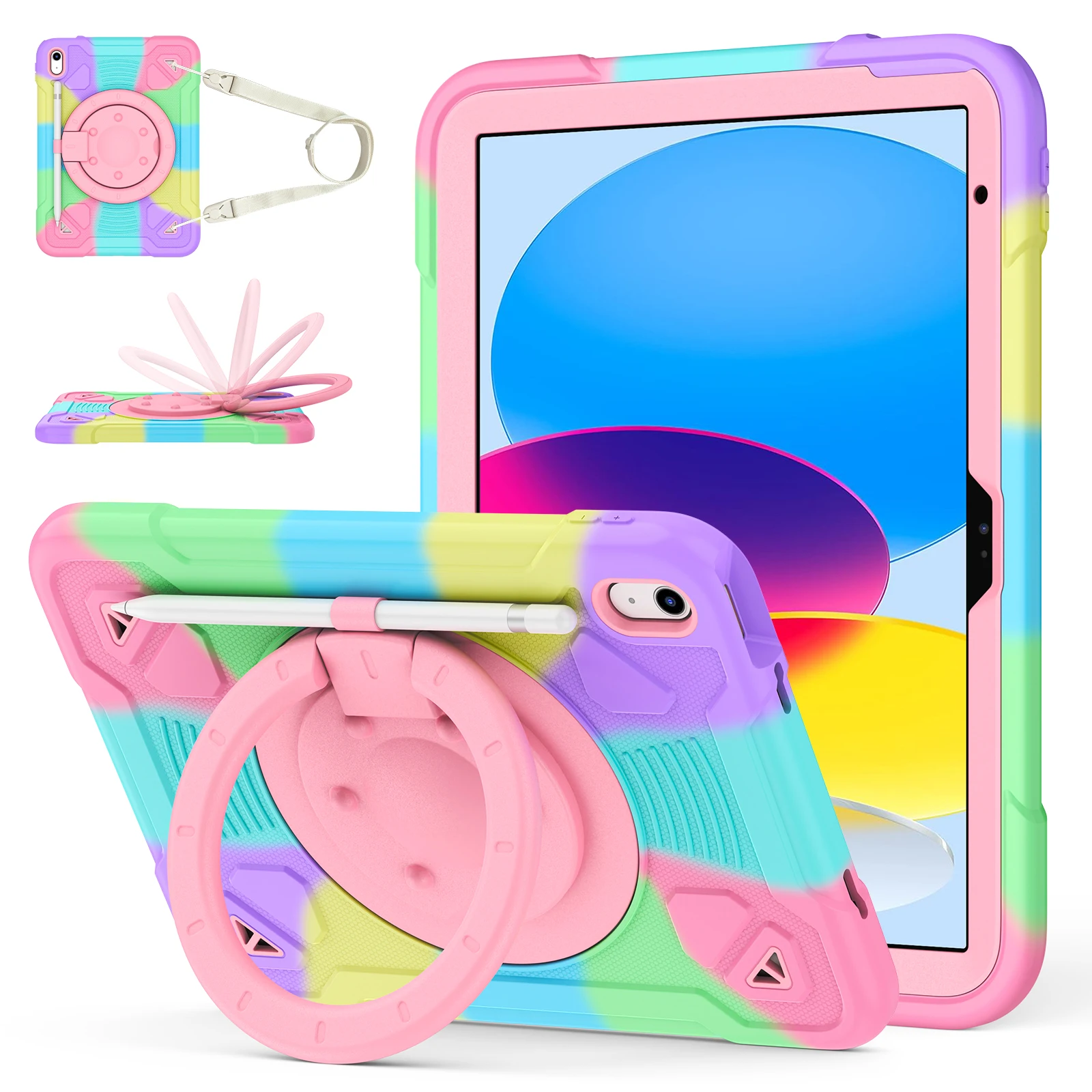 

Для iPad (2025) / iPad 10.9 (2022) Чехол с подставкой Colorful Space Planet PC + силиконовый чехол для планшета с плечевым ремнем - Colorfu