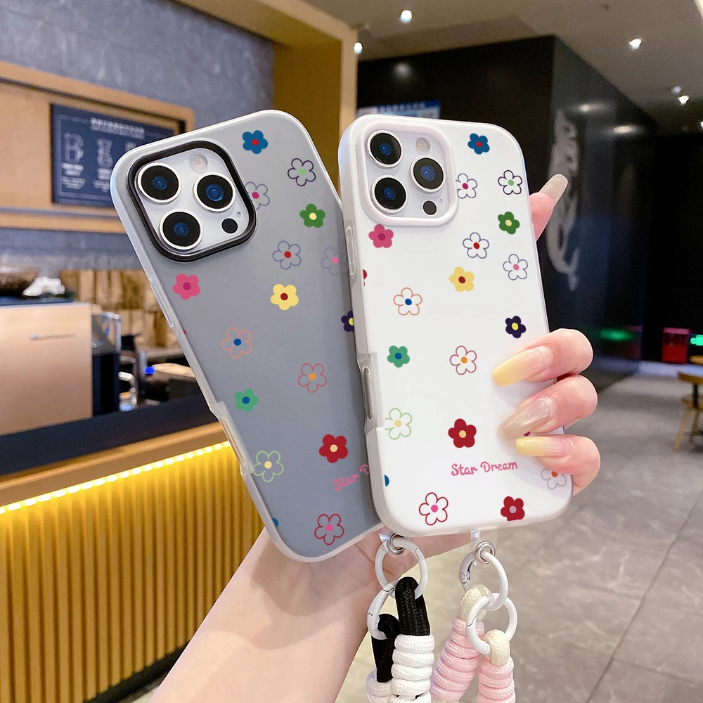 Cottagecore Blumen-Handyhülle mit Handgelenkschlaufe aus TPU für iPhone 17 11 13 12 14 15 16 Pro Max XS XR 7 8 Plus 17 Air mit Lanyard-Abdeckung – Detail 6