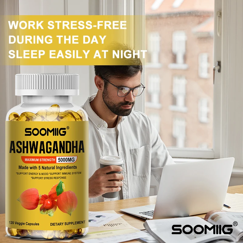 Natural Ashwagandha 5000 Mg Vegetarian Capsules Pure Ashwagandha Root Extract for Mood and Stress, Immunity, Brain and Memory