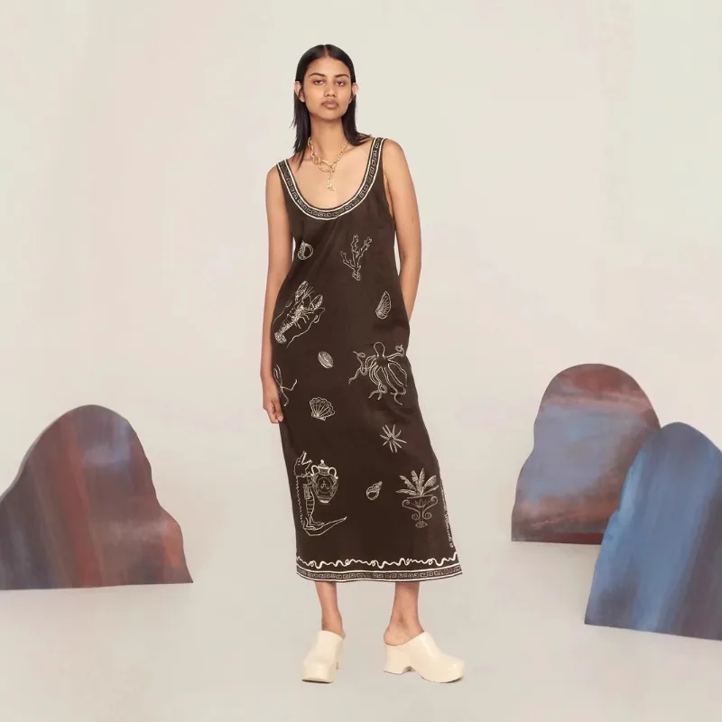 

2025 сексуальное льняное платье без бретелек с открытой спиной и принтом для женщин