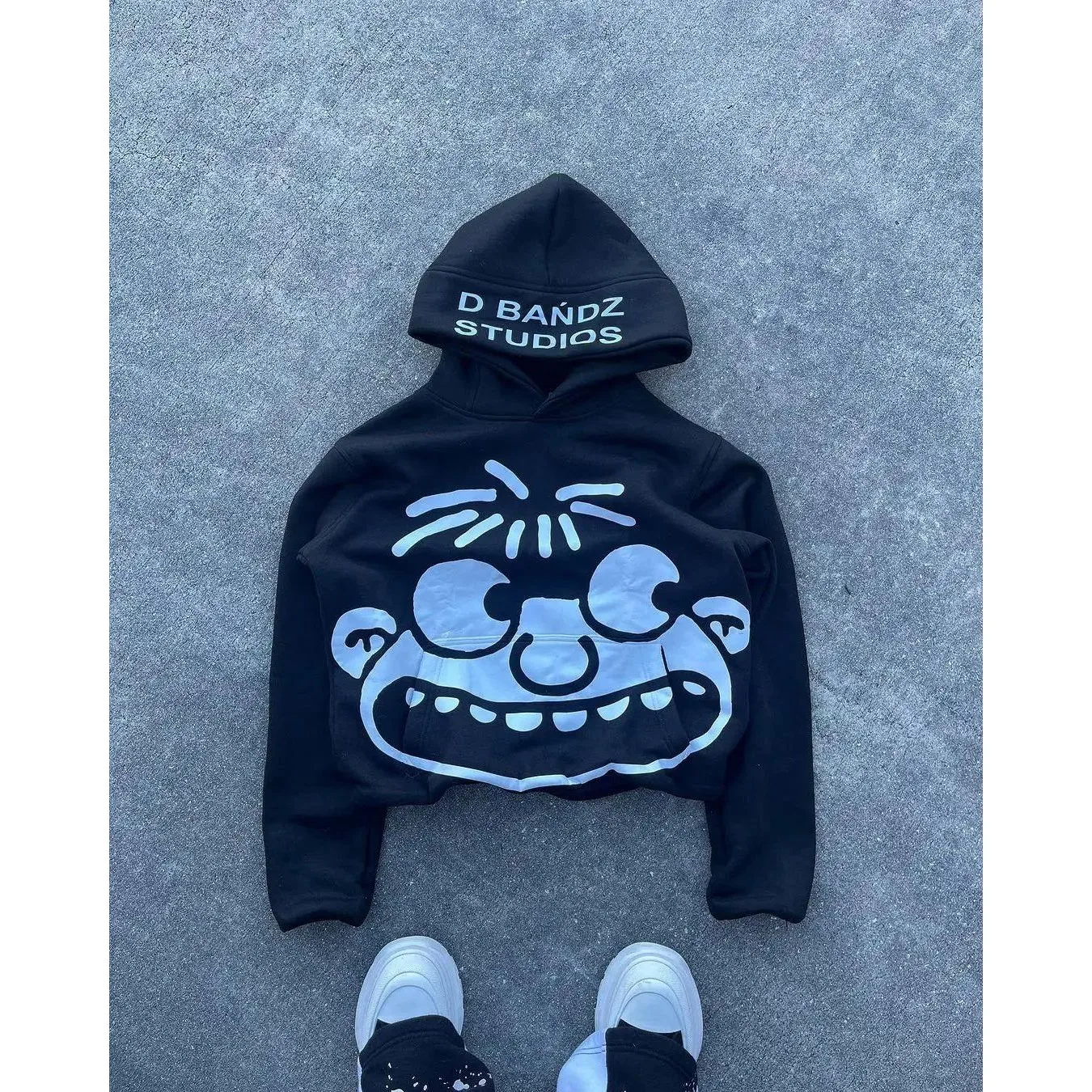 

Unges Street Cartoon Print ort Waisaring Hooded Pullover Women's Faion Autumn 2024 Linen Fabric Ladies' Knitted Sweater