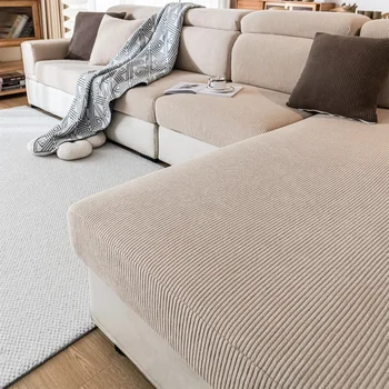 Verdickter Streifen-Jacquard-Stretch-Abnehmbarer Sofa-Sitzkissenbezug, waschbar, für Wohnzimmer, Kinder, Haustiere, Möbelschutz